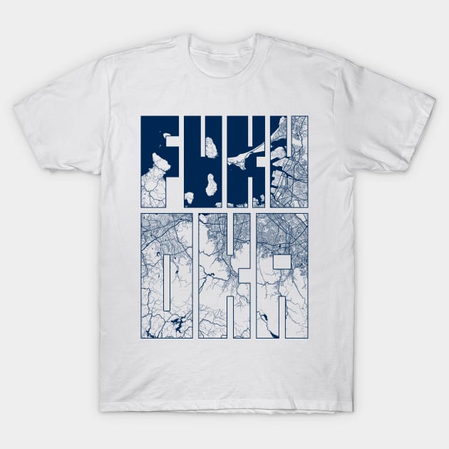 Fukuoka, Japan City Map Typography - Coastal T-Shirt by deMAP Studio